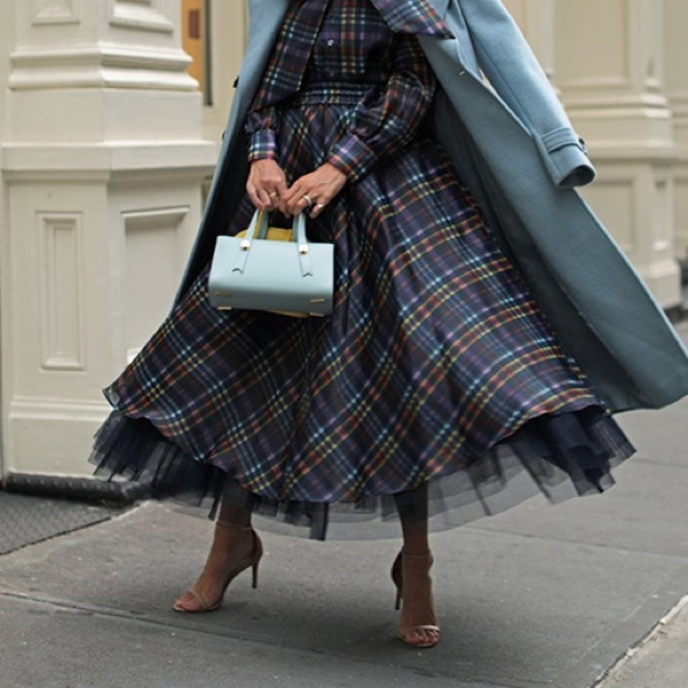 Halogen X Atlantic Pacific/Full Organza Plaid Midi Skirt